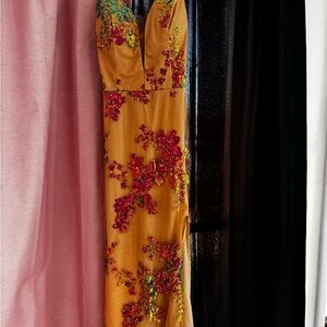 Elegant Tan/Cream Prom Dress With colorful accents